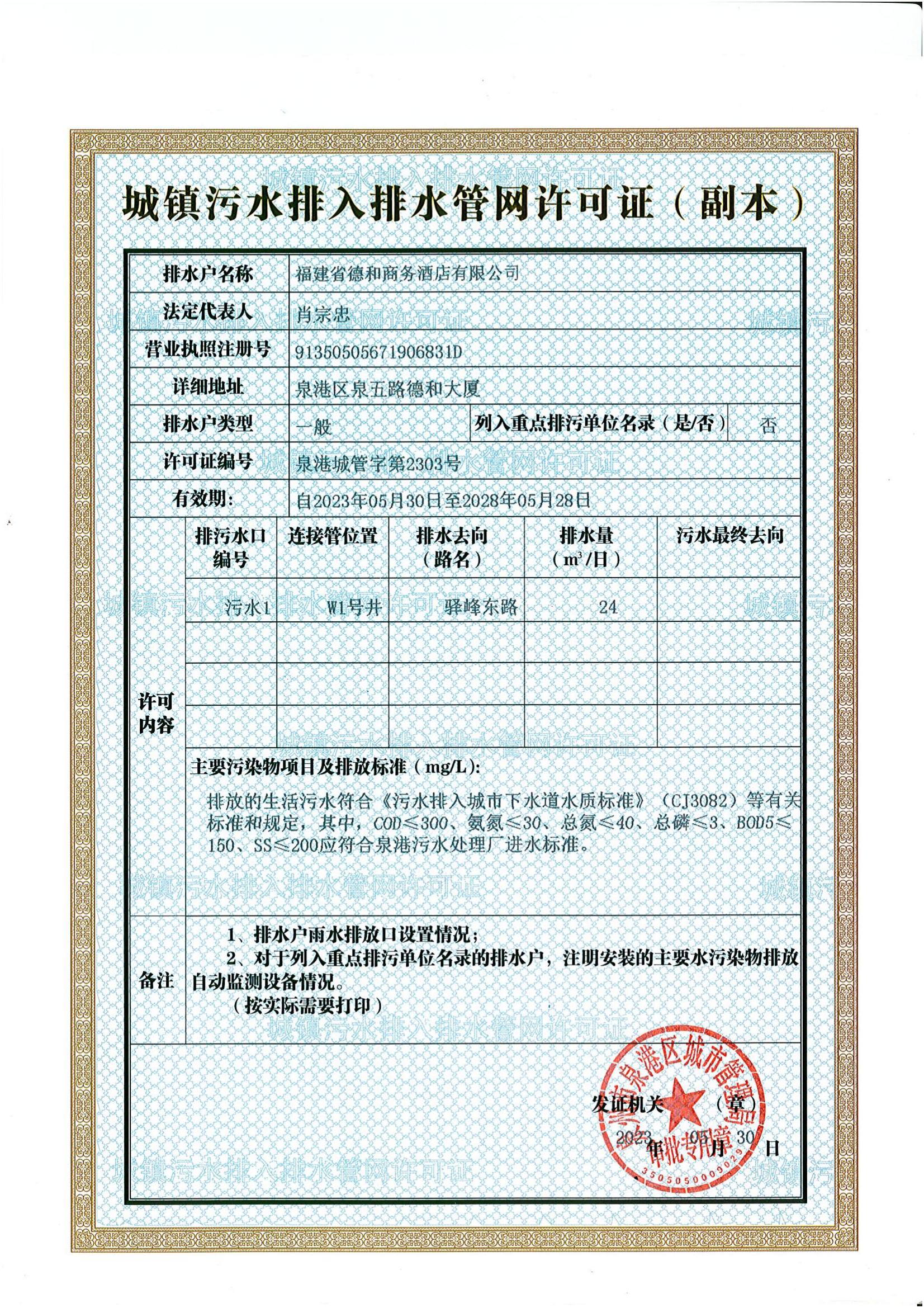 【结果公开】(市政服务)城镇污水排入排水管网许可证(泉港城管字第